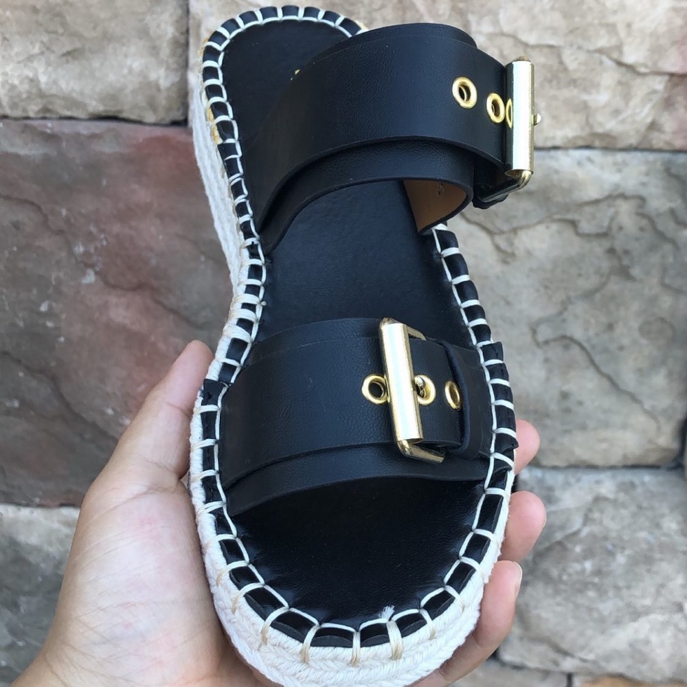 Qupid Black and Gold Sandals - Picture 2 of 4